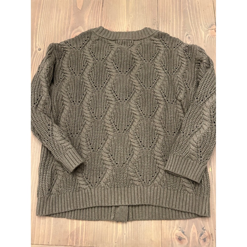 E4 Talbots Petite Olive Green Cable Knit Cardigan Gold Button Sweater SP Small P - Picture 3 of 4